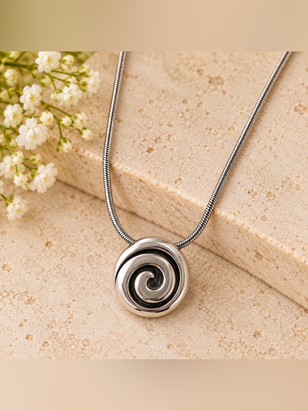 Brighton Vertigo Swirl Pendant Necklace Silver Snake Chain Reversible OS